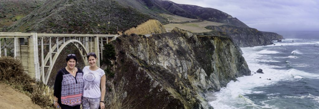 Mum and daughter at the well known bridge on the Big Sur drive